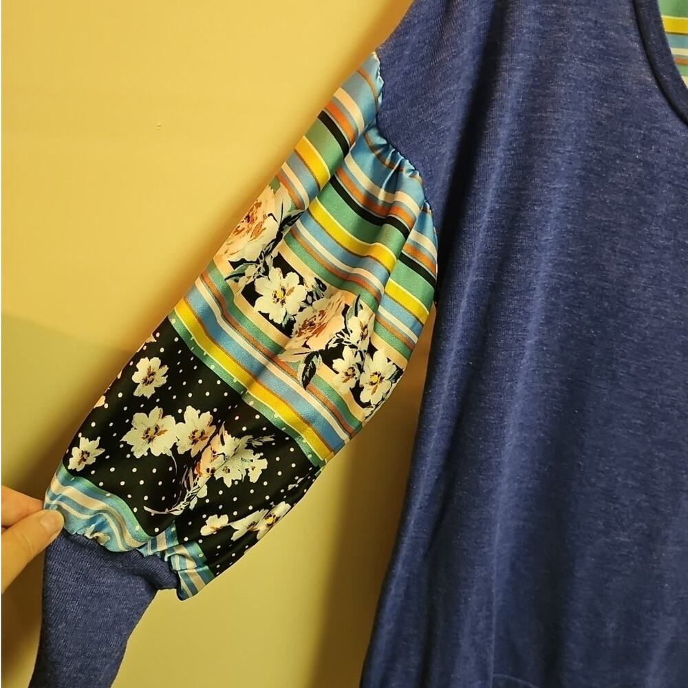 Suzanne Betro Blue Top Silky Puff Sleeves SZ M | Boho, Cottagecore, Whimsigoth - Picture 3 of 4
